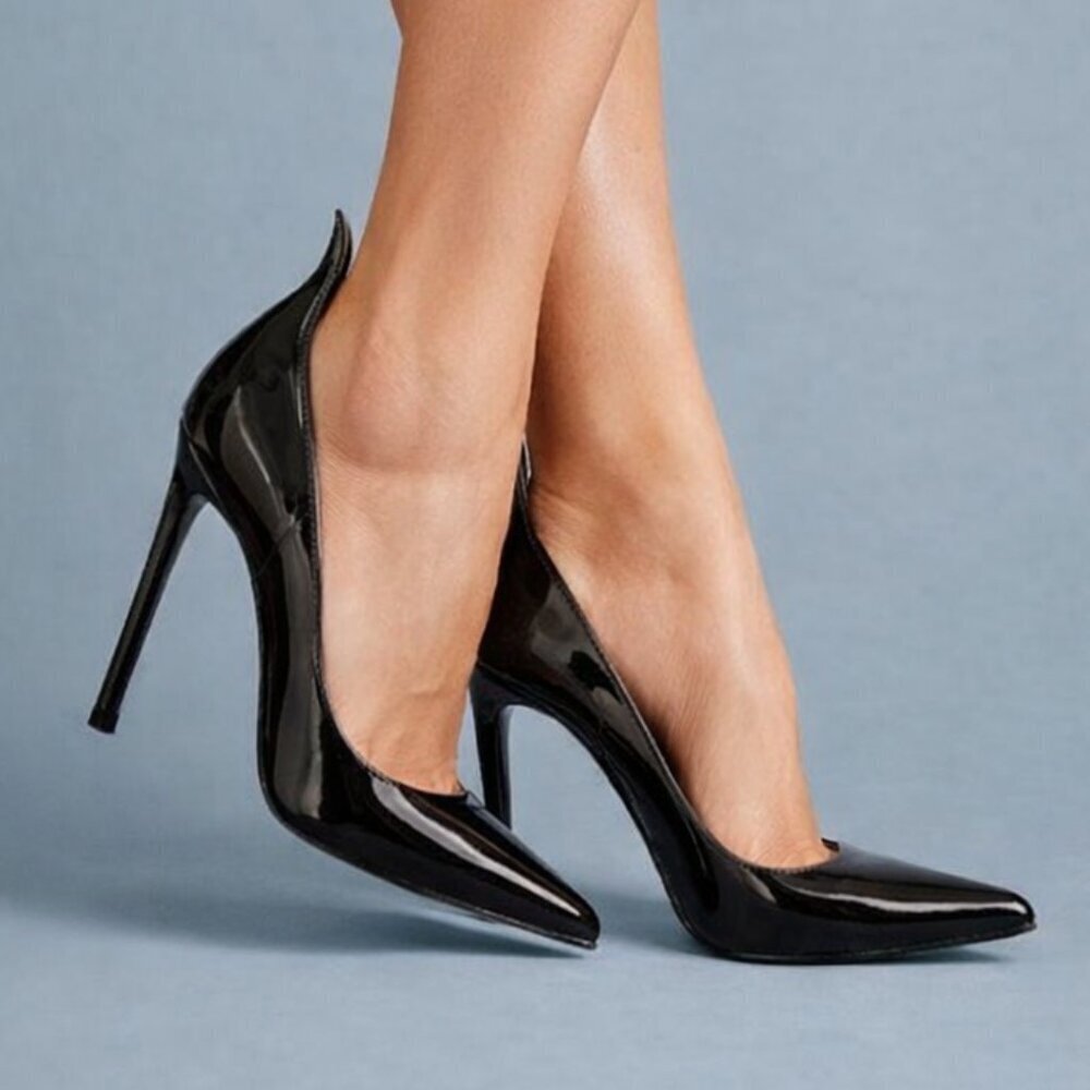 EUC Saint Laurent Paris Black Patent Stiletto Heel Pumps Shoes Size 37.5‎ Fits 7